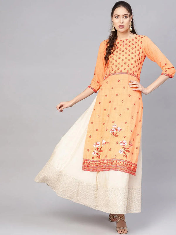 Orange Printed Rayon Kurta - Jashvi