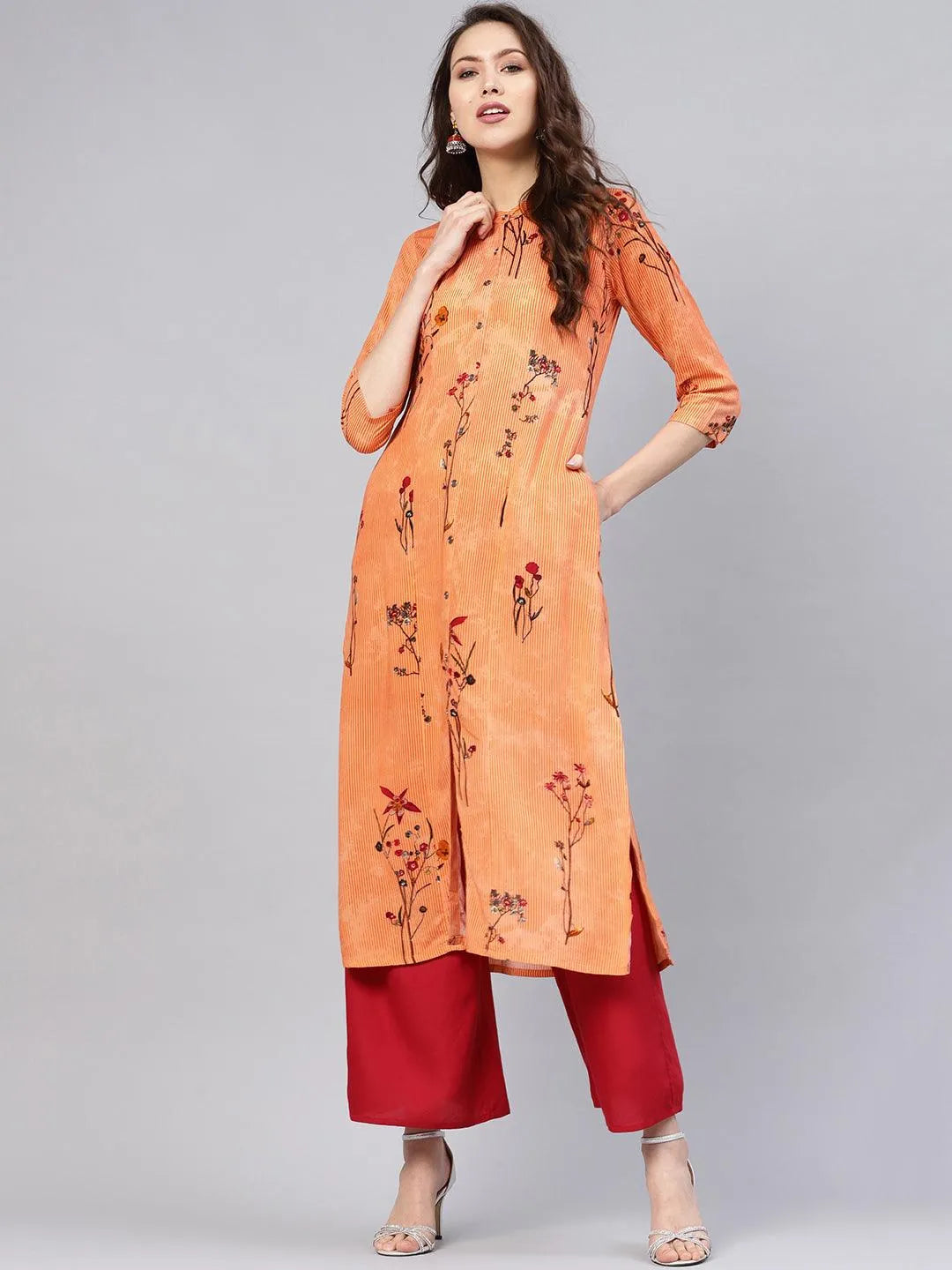 Orange Printed Rayon Kurta - Jashvi