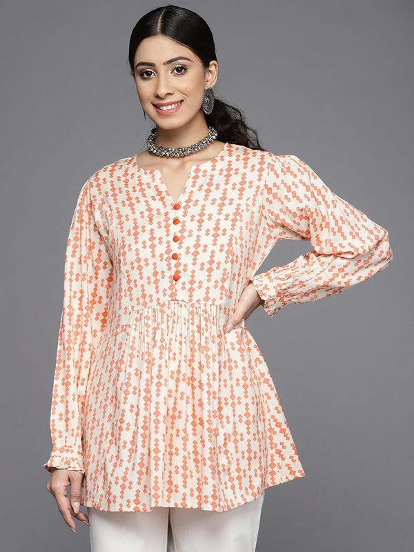 Orange Printed Rayon Kurti - Jashvi