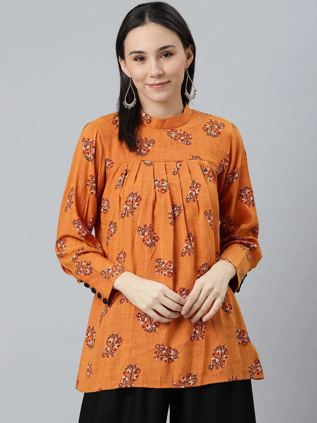 Orange Printed Rayon Kurti - Jashvi