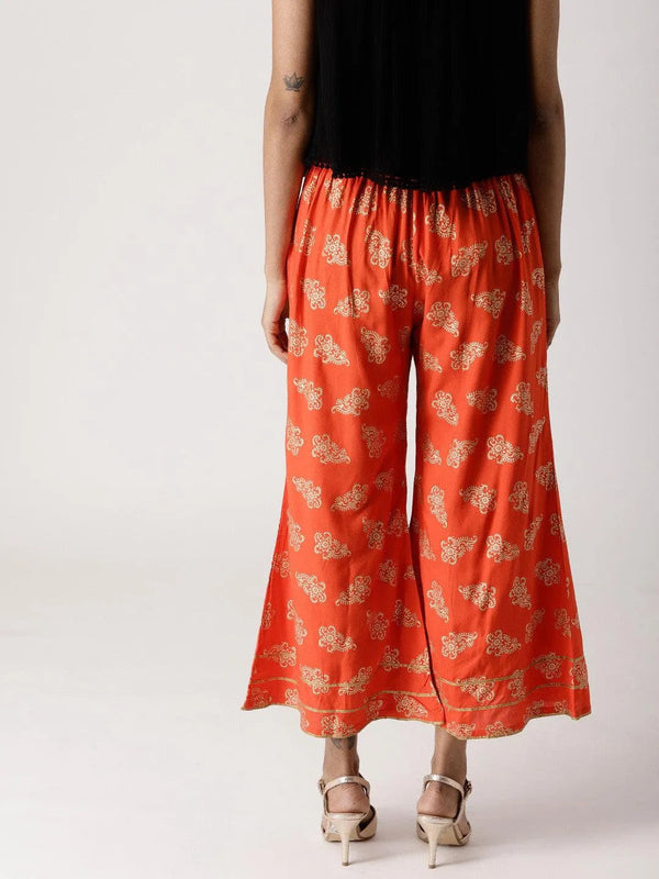 Orange Printed Rayon Palazzos - Jashvi