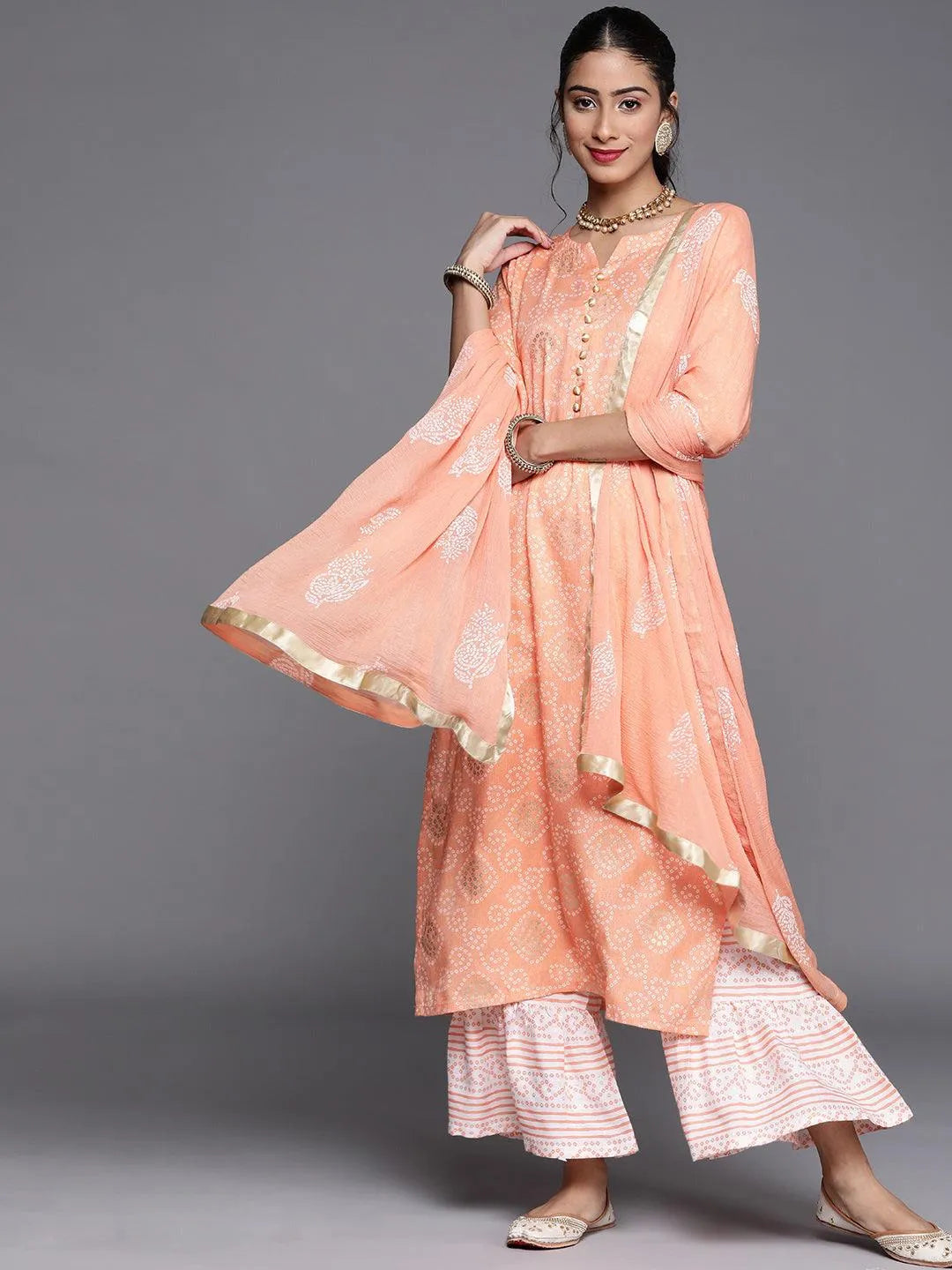 Orange Printed Viscose Rayon Suit Set - Jashvi