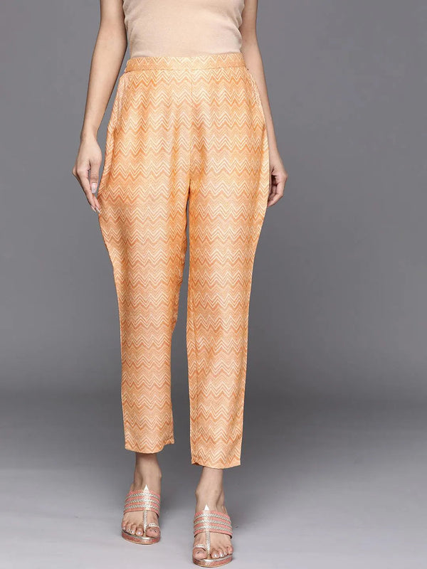 Orange Printed Rayon Trousers - Jashvi