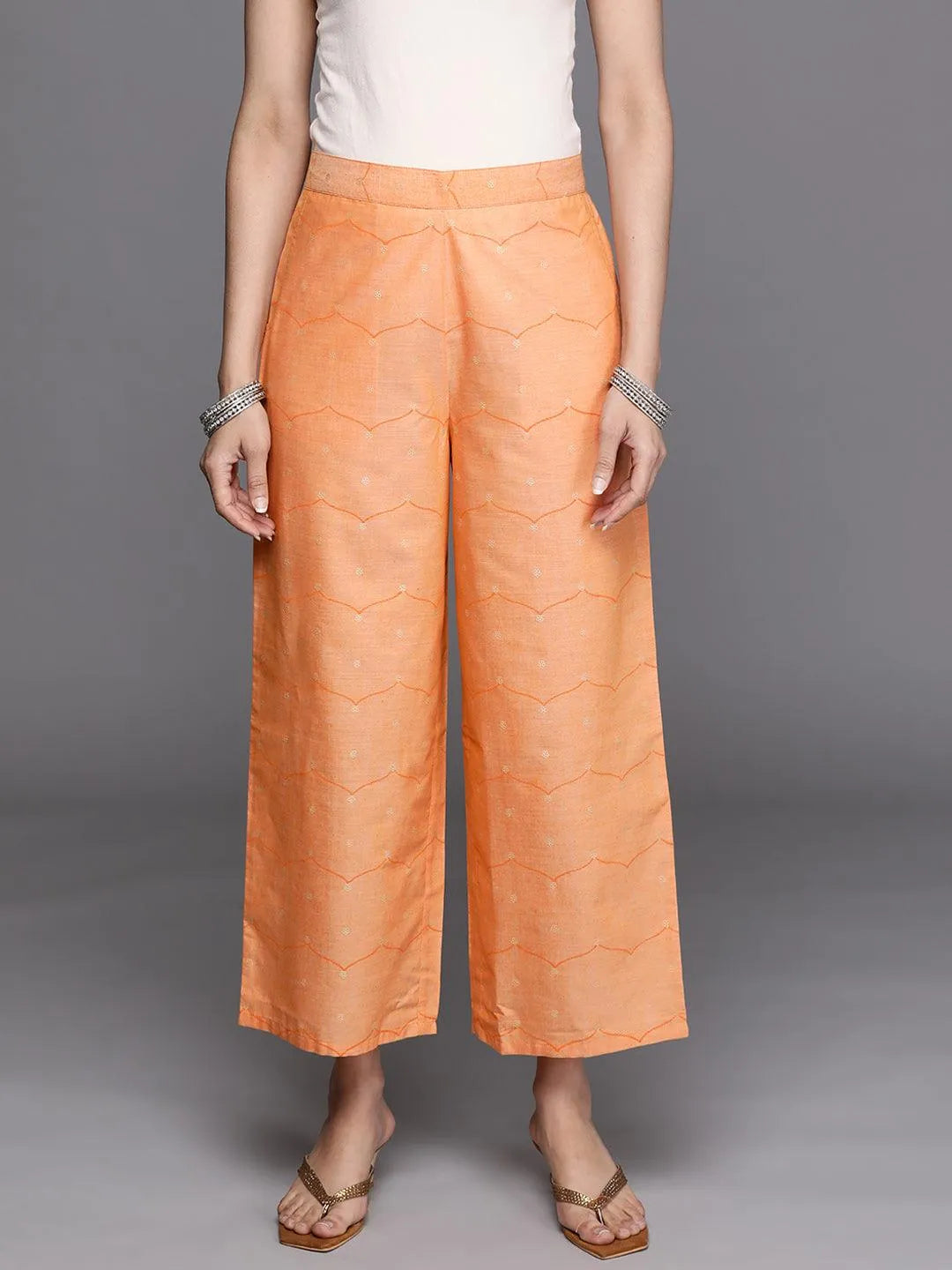 Orange Printed Silk Palazzos - Jashvi