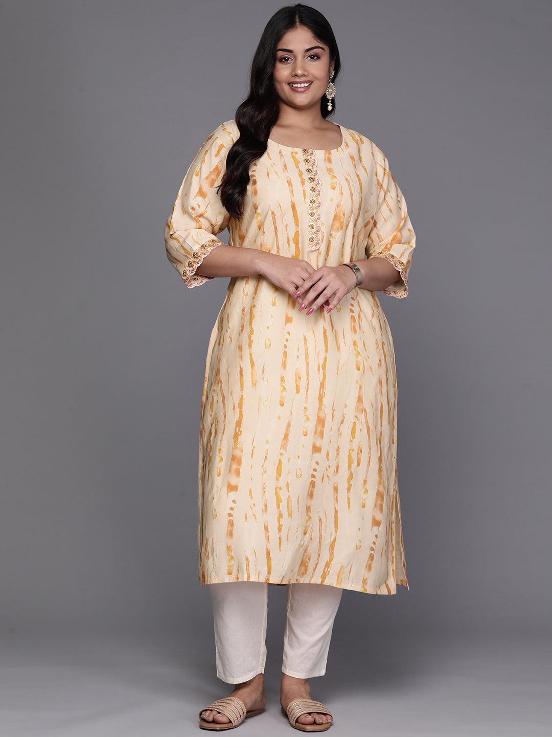 Orange Printed Silk Straight Kurta - Jashvi