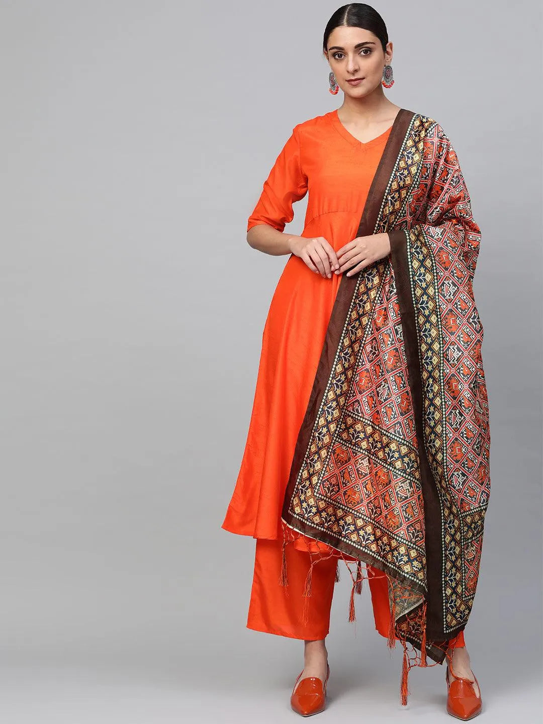 Orange Solid Chanderi Suit Set - Jashvi