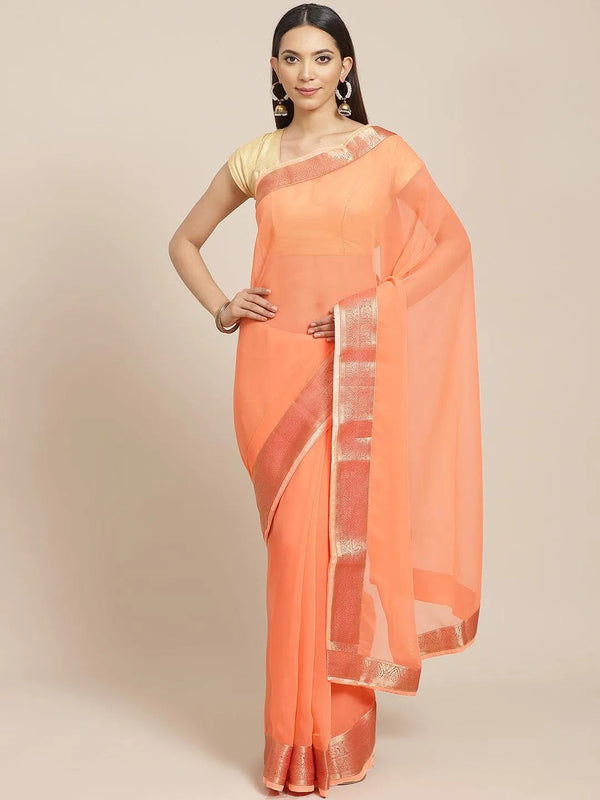 Orange Solid Chiffon Saree - Jashvi