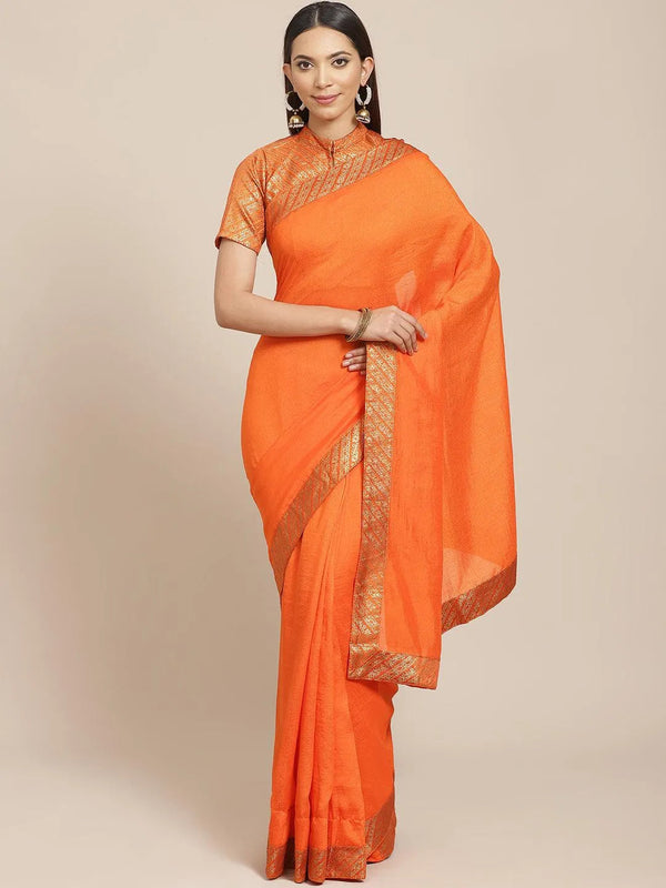 Orange Solid Chiffon Saree - Jashvi