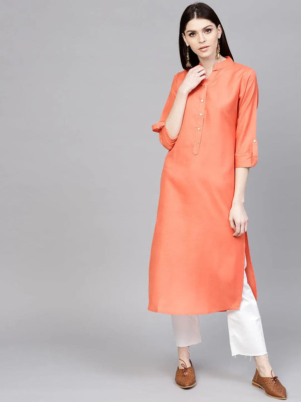 Orange Solid Cotton Kurta - Jashvi