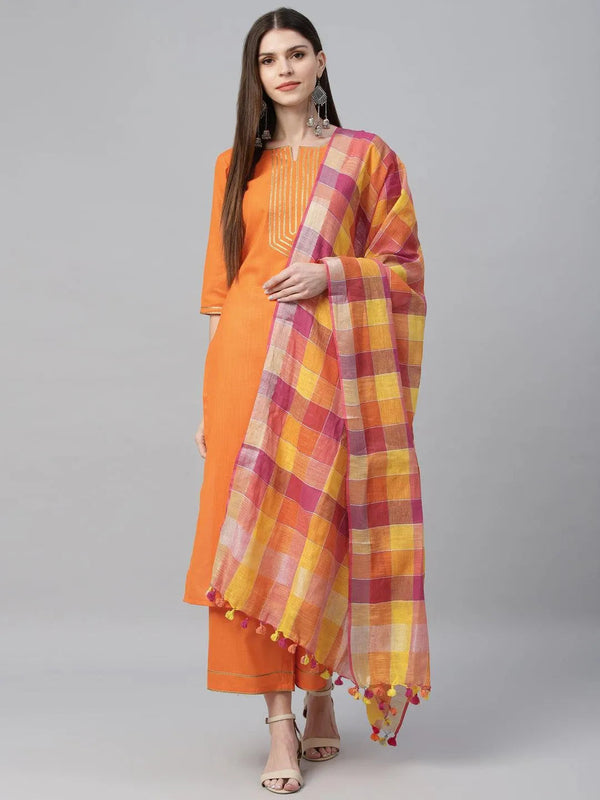 Orange Solid Cotton Suit Set - Jashvi