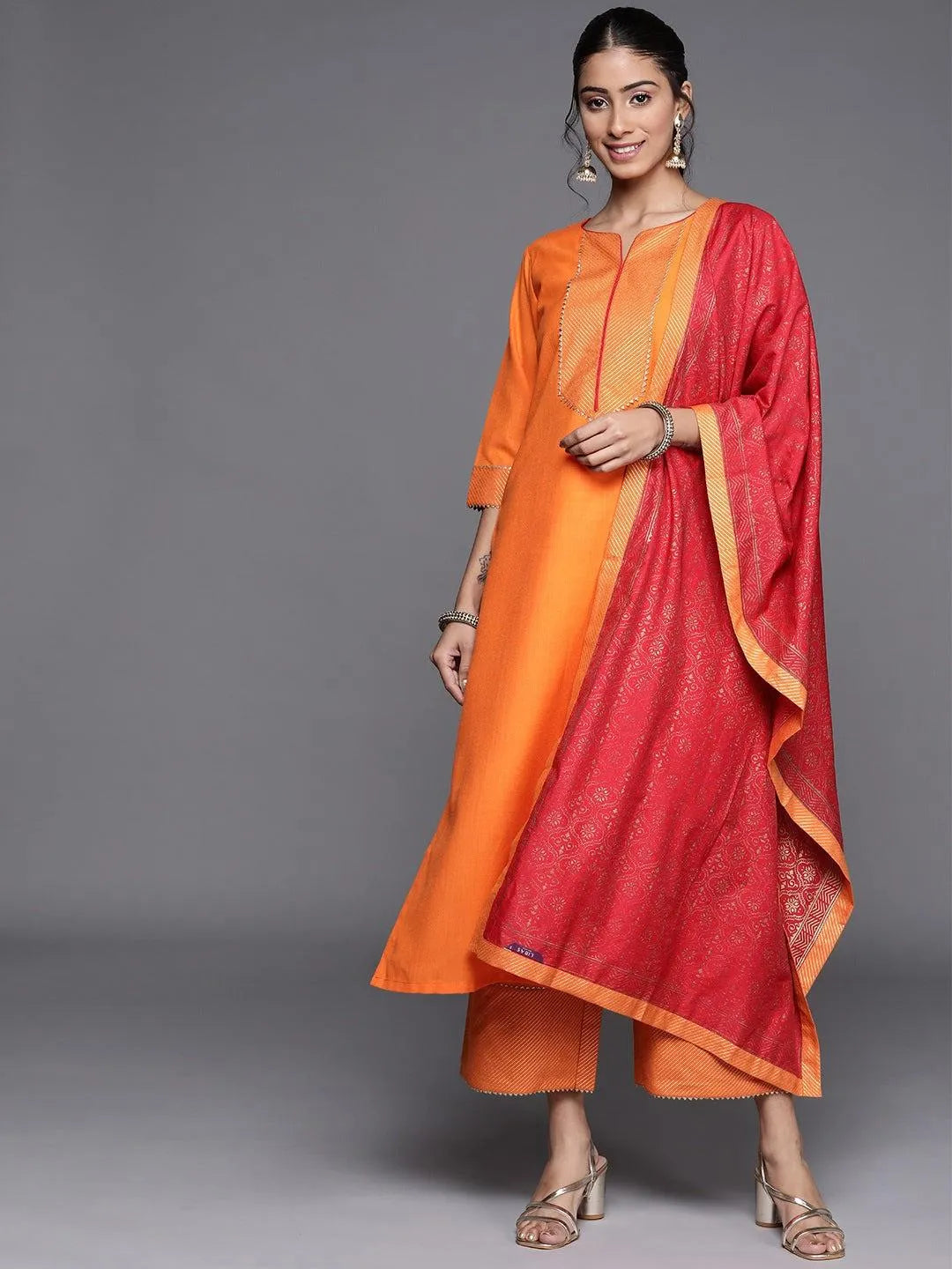 Orange Solid Cotton Suit Set - Jashvi