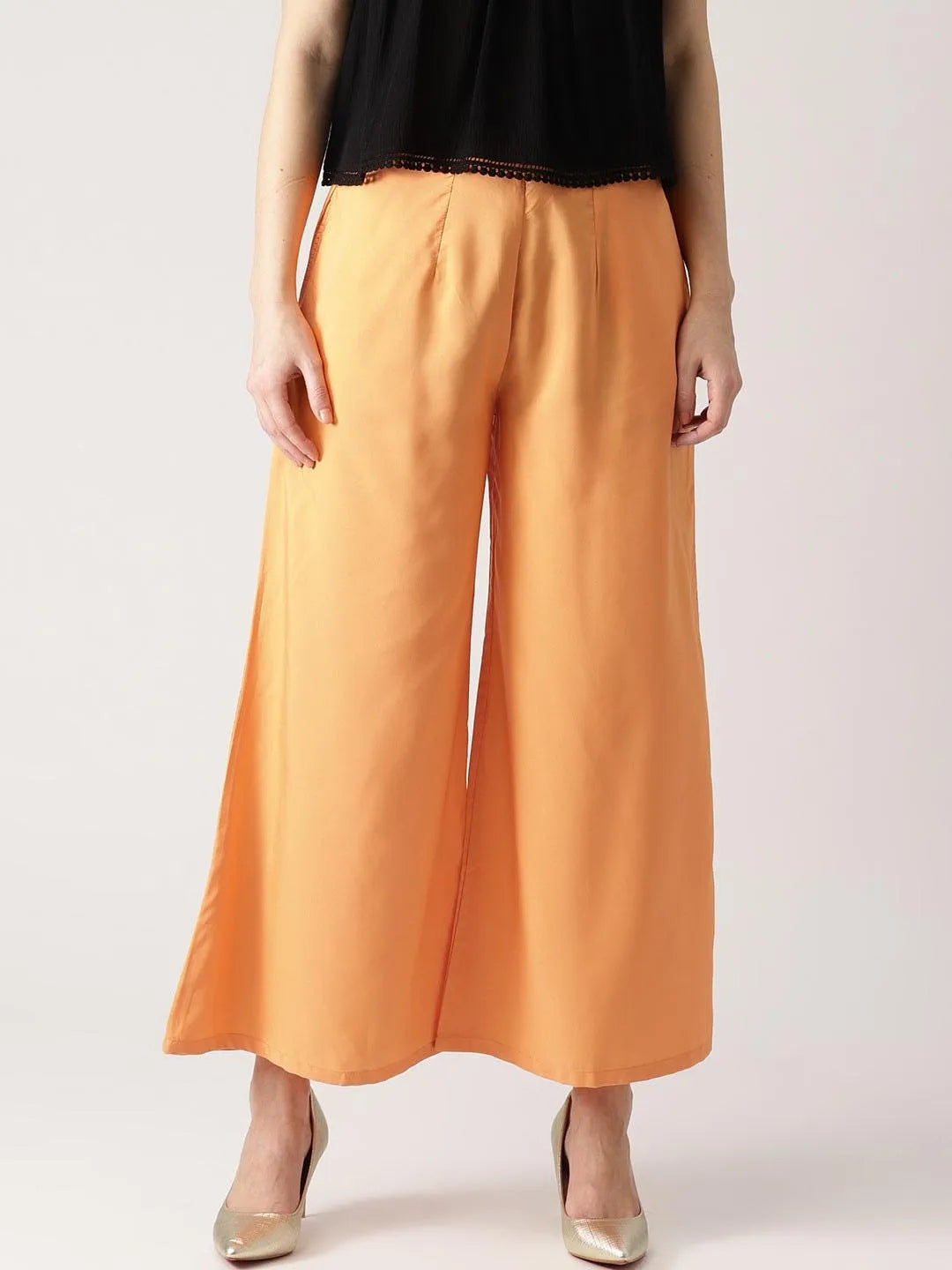 Orange Solid Crepe Palazzos - Jashvi