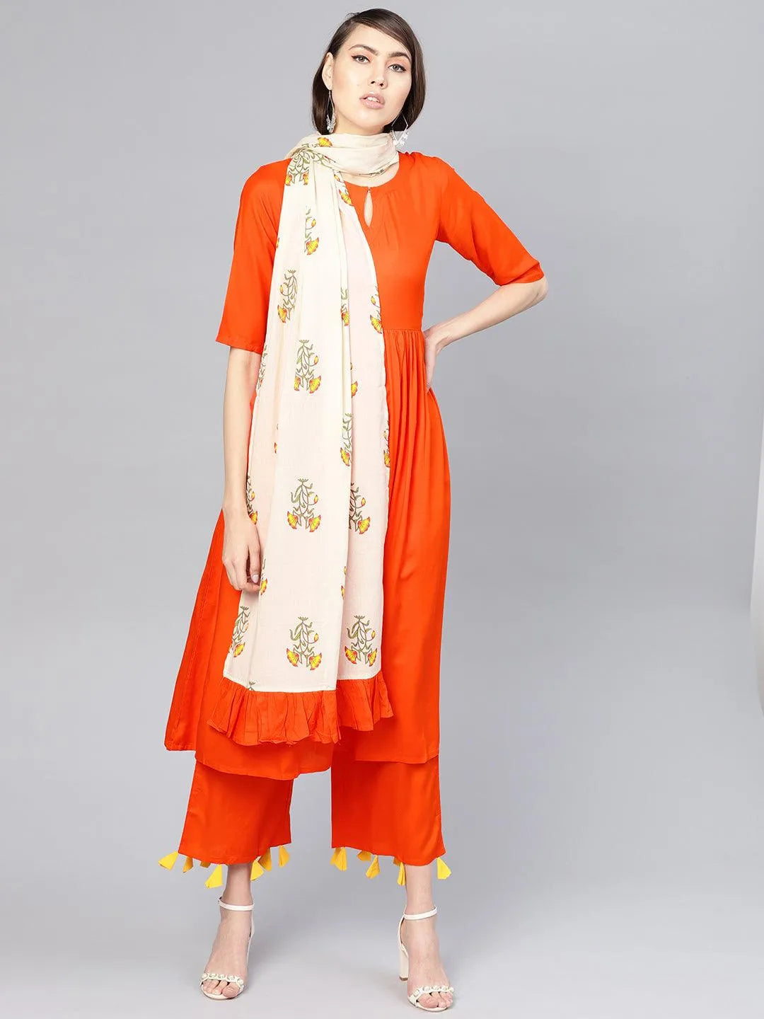 Orange Solid Rayon Kurta Set - Jashvi