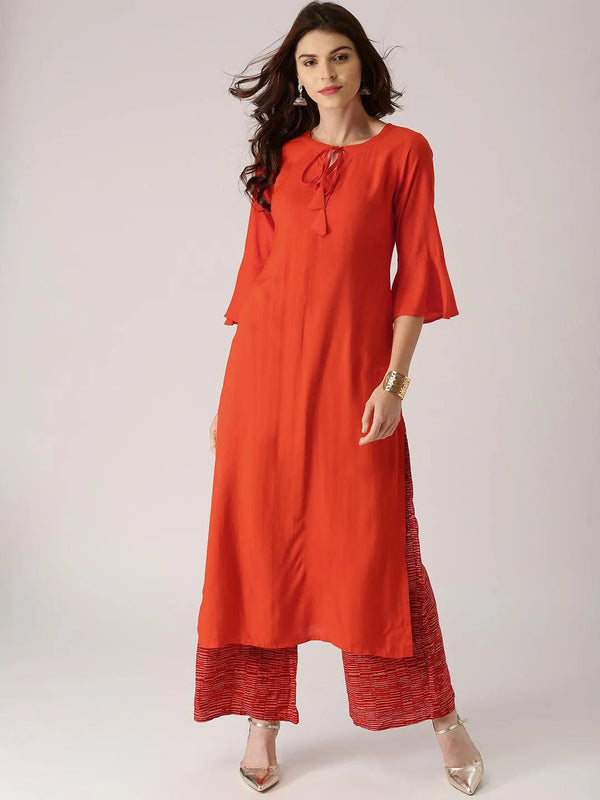 Orange Solid Rayon Kurta - Jashvi