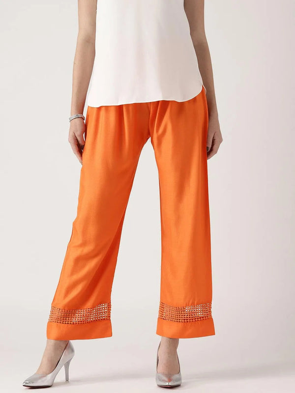 Orange Solid Rayon Palazzos - Jashvi