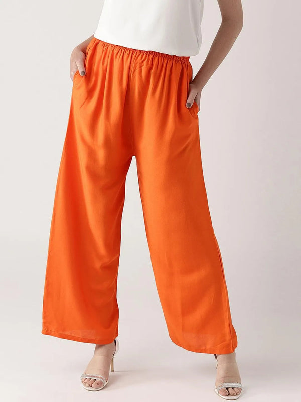 Orange Solid Rayon Palazzos - Jashvi