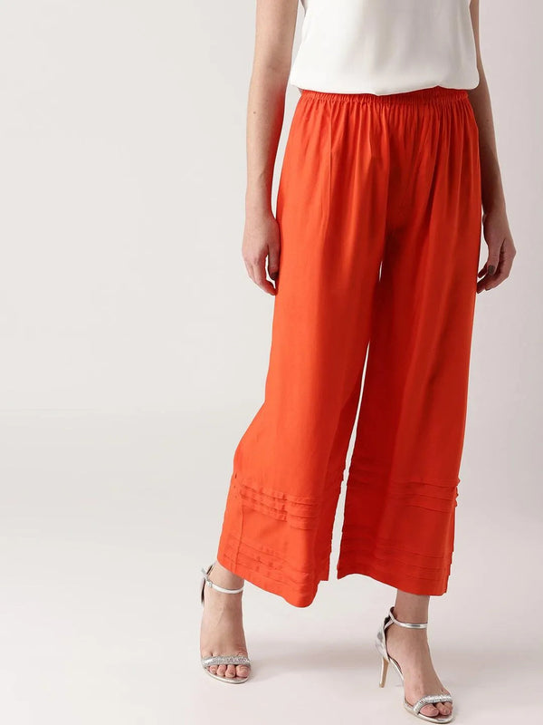 Orange Solid Rayon Palazzos - Jashvi