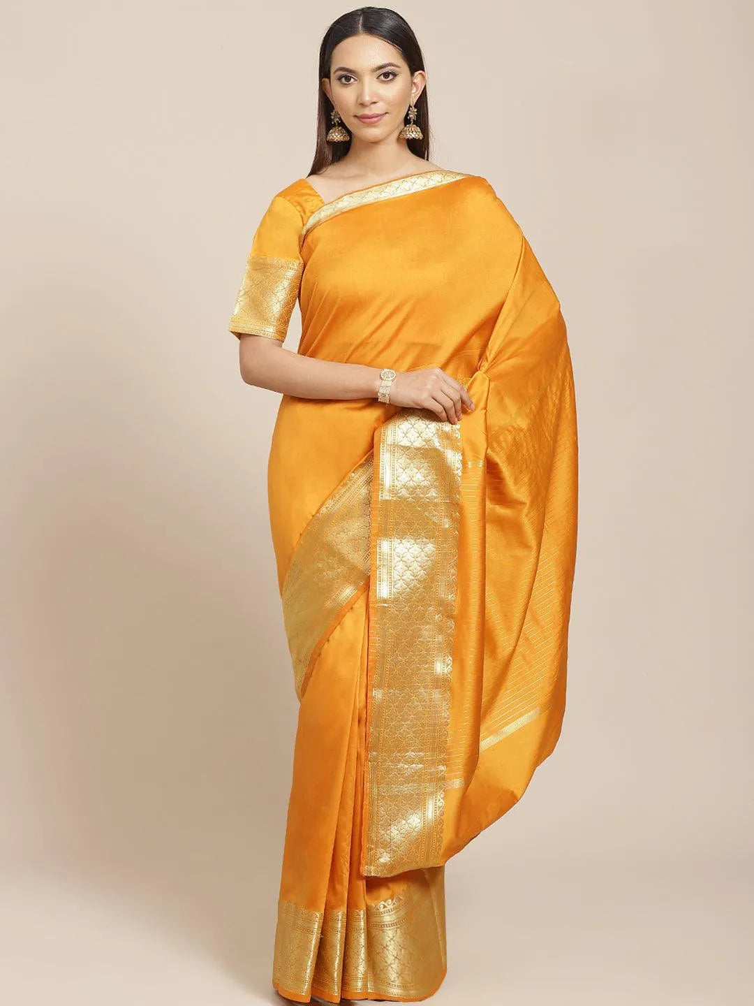 Orange Solid Silk Saree - Jashvi