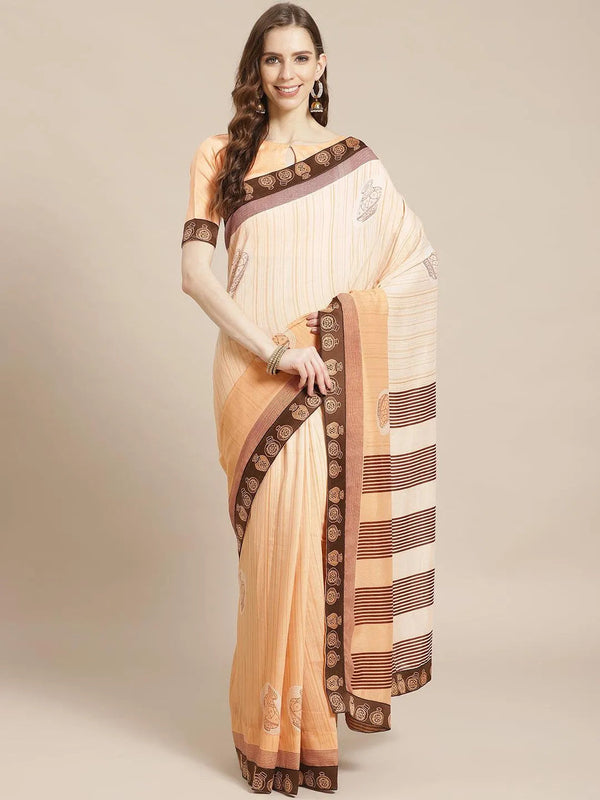 Orange Striped Chiffon Saree - Jashvi