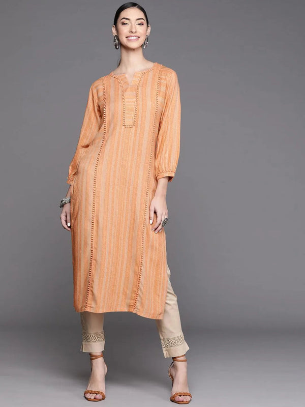 Orange Striped Rayon Kurta - Jashvi