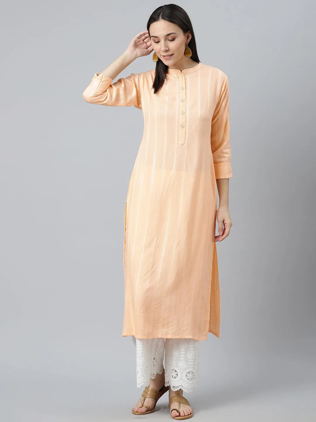 Orange Striped Rayon Kurta - Jashvi