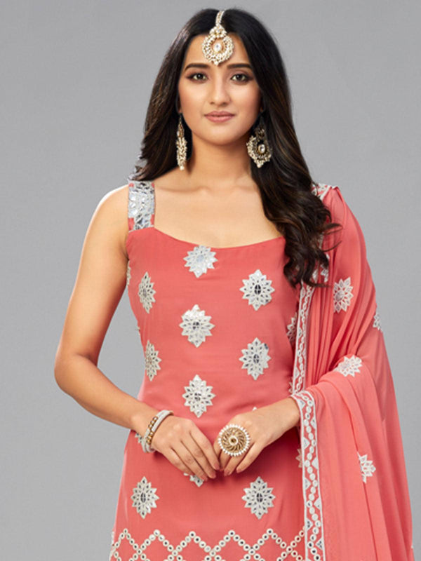 Women's Orange Georgette Sharara Suit Set - Odette