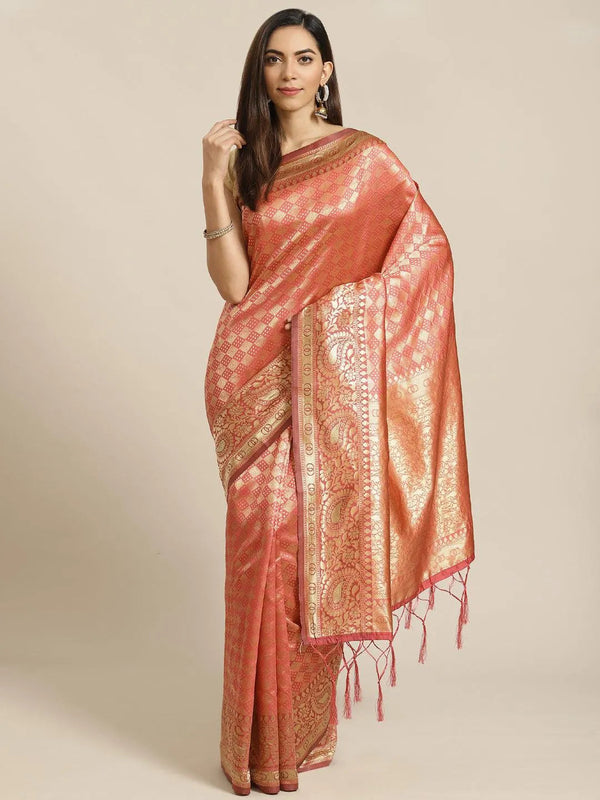 Orange Woven Design Brocade Saree - Jashvi