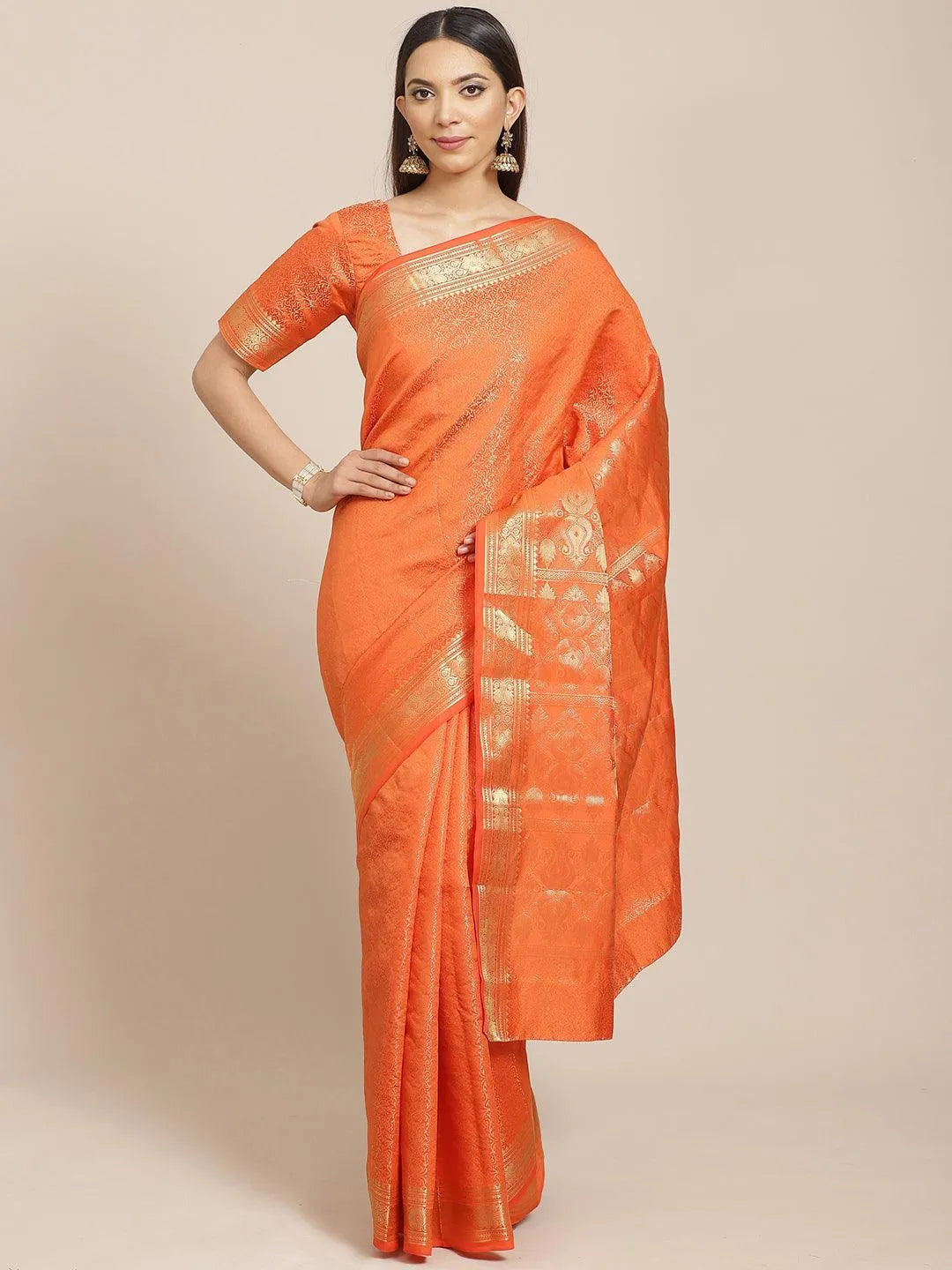 Orange Woven Design Brocade Saree - Jashvi