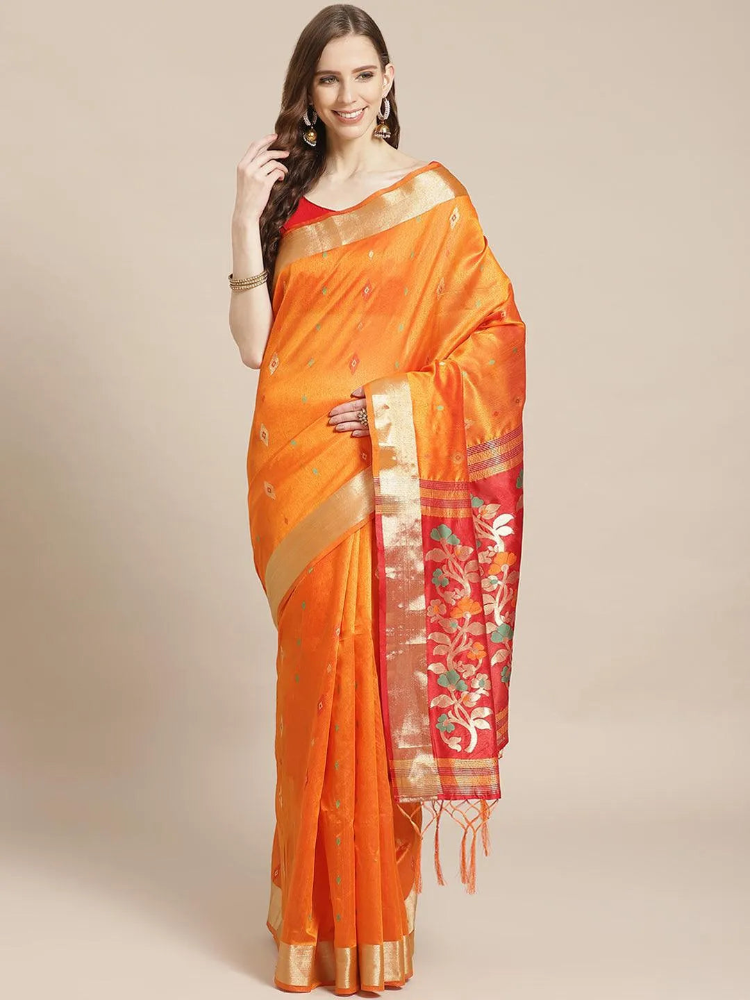 Orange Woven Design Brocade Saree - Jashvi