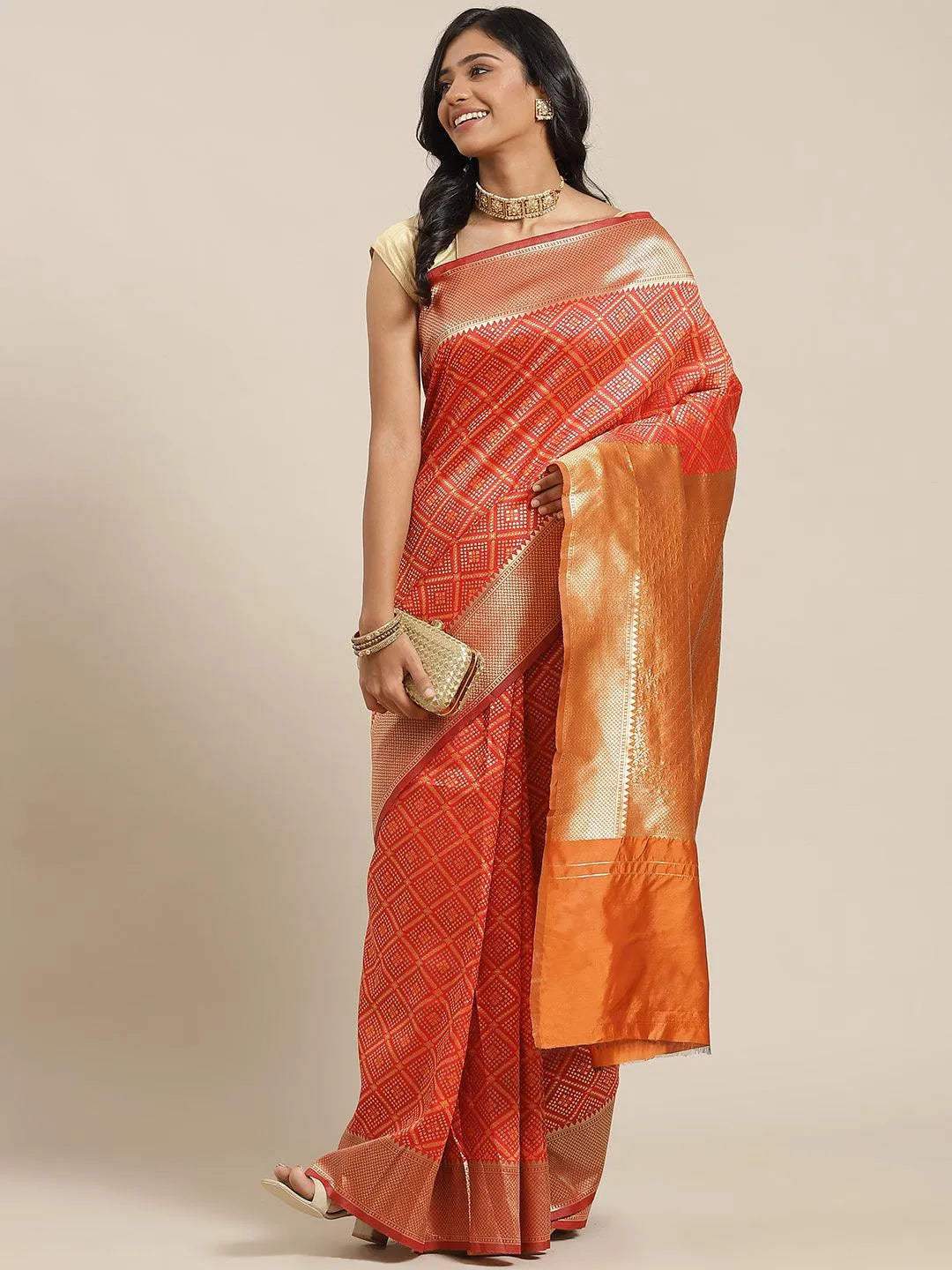 Orange Woven Design Brocade Saree - Jashvi