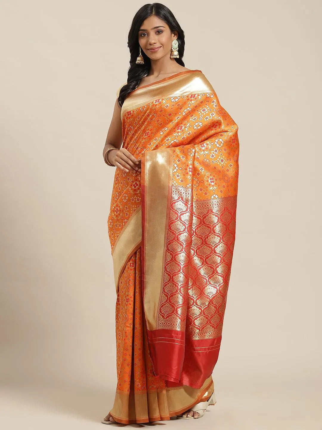 Orange Woven Design Brocade Saree - Jashvi