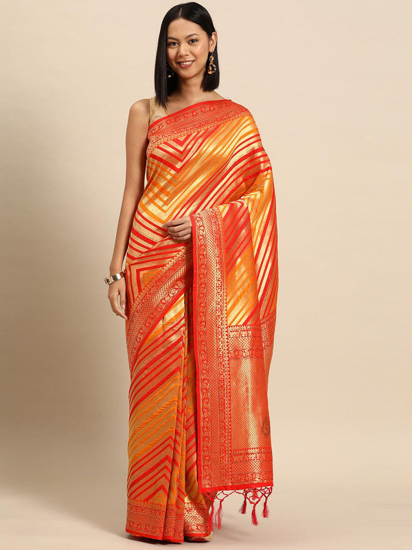 Orange Woven Design Brocade Saree - Jashvi