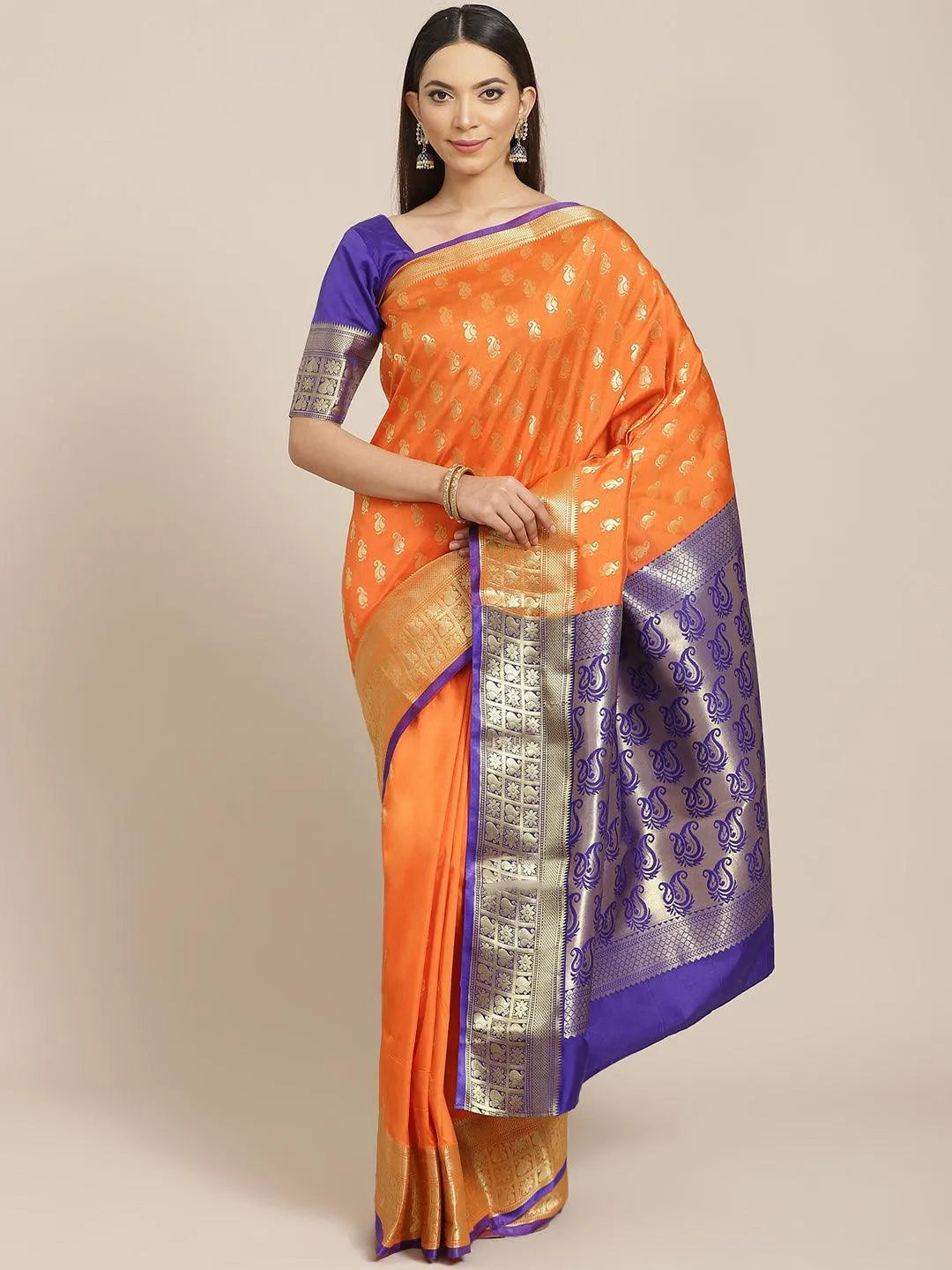 Orange Woven Design Brocade Saree - Jashvi