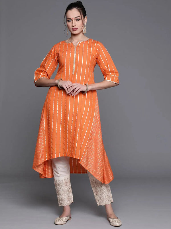 Orange Woven Design Chanderi Silk Kurta - Jashvi