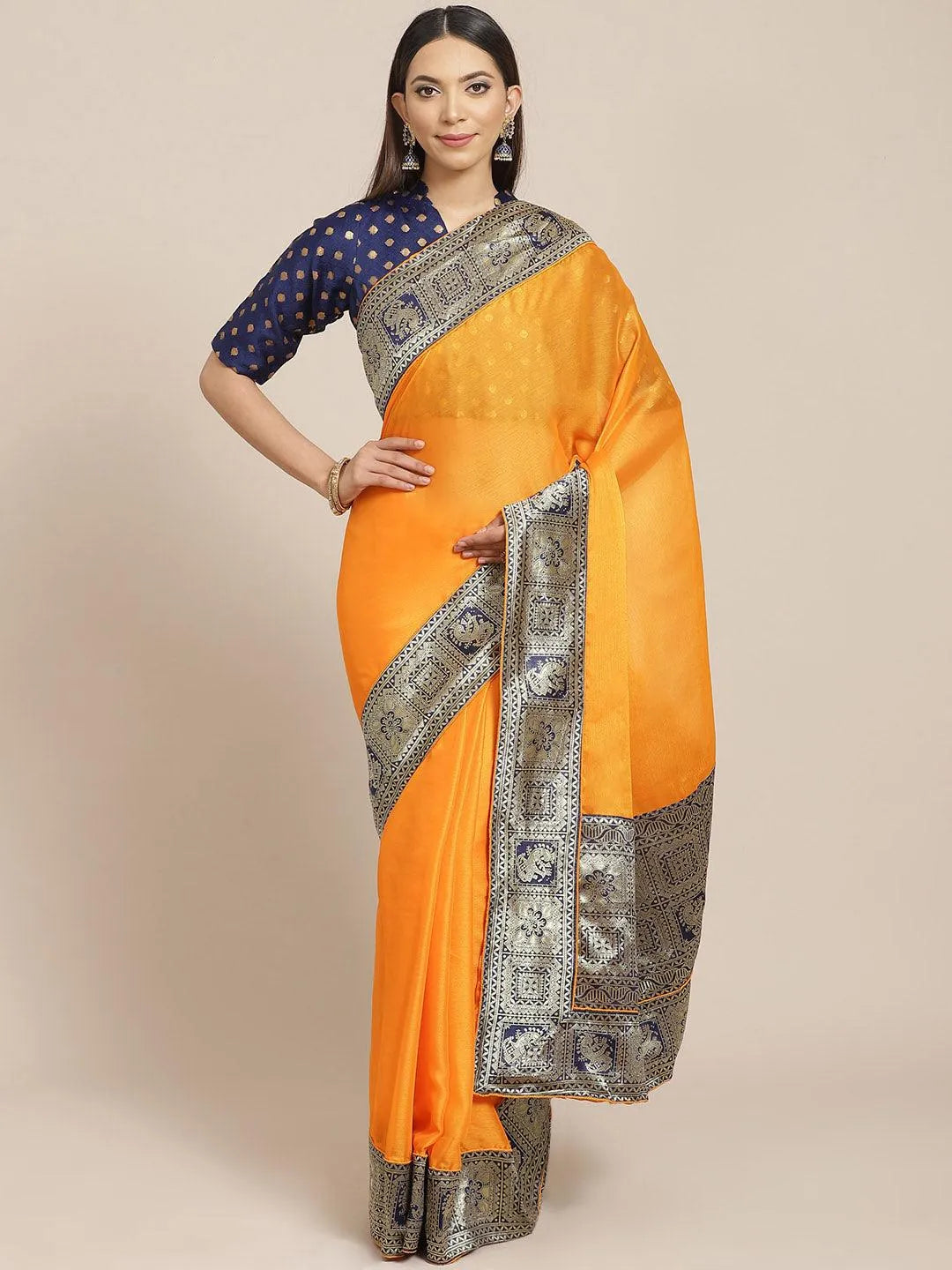 Orange Woven Design Chiffon Saree - Jashvi