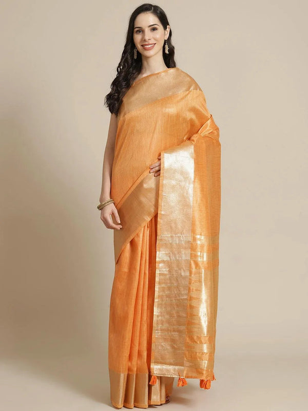 Orange Woven Design Silk Blend Saree - Jashvi