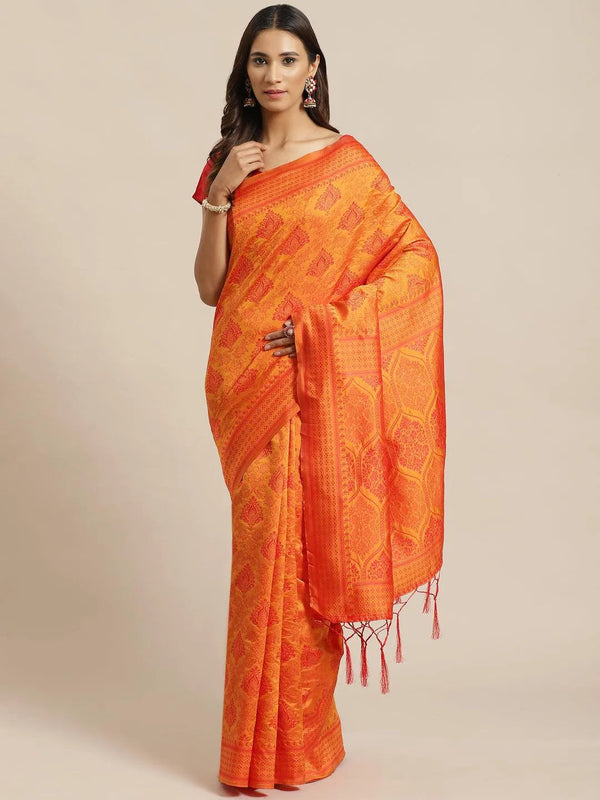 Orange Woven Design Silk Saree - Jashvi