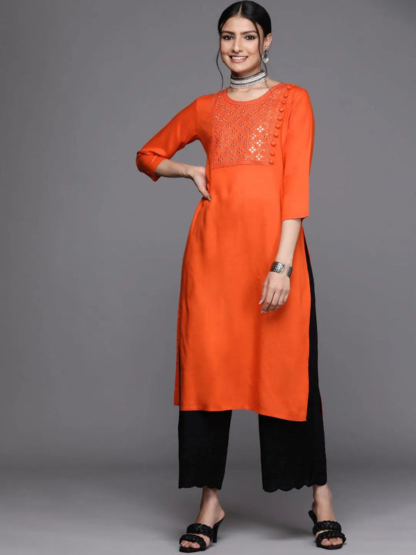 Orange Yoke Design Rayon Kurta - Jashvi