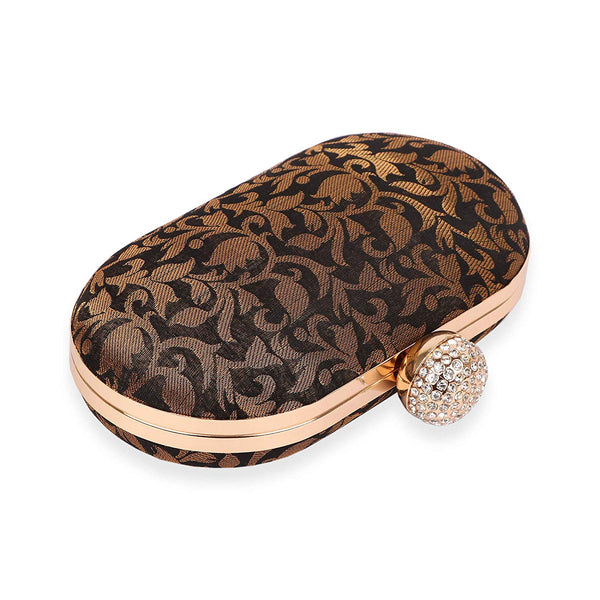 Women's Black Color Ethnique Brocade Clutch Bag - VASTANS