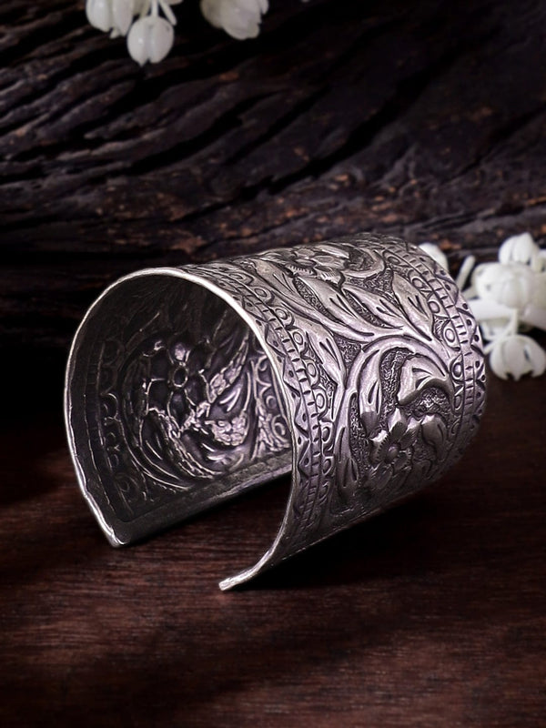 Rubans Oxidized Silver Plated embossed Handcrafted Medium hand cuff