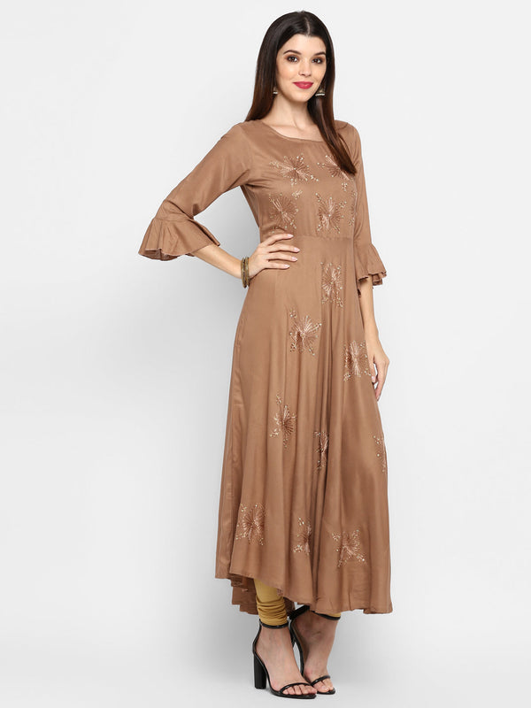 Women's Light Brown Rayon Kurta By Vbuyz (1Pc)