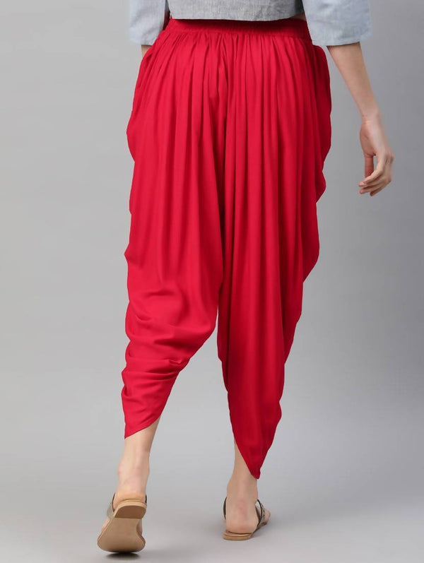 Women's Red Viscose Rayon Dhoti Pant - Cheera