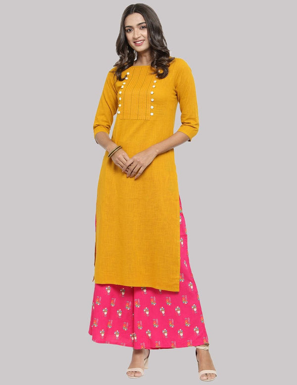 Women's KSUT Mustard Thread Embroidered Yoke Straight Kurta. - Varanga