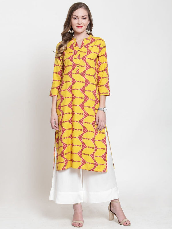 Women's KSUT Mustard And Pink Abstract Printed  Straight Kurta - Varanga