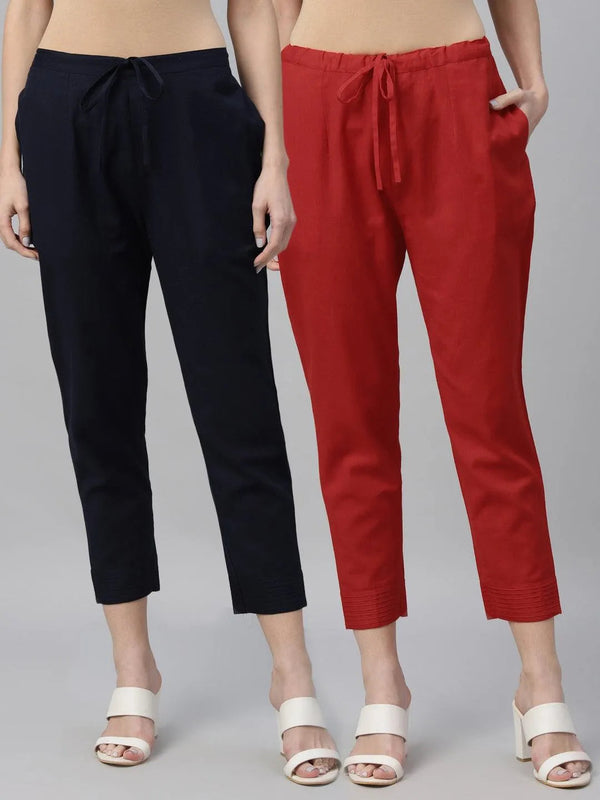 Pack of 2 Solid Cotton Trousers - Jashvi