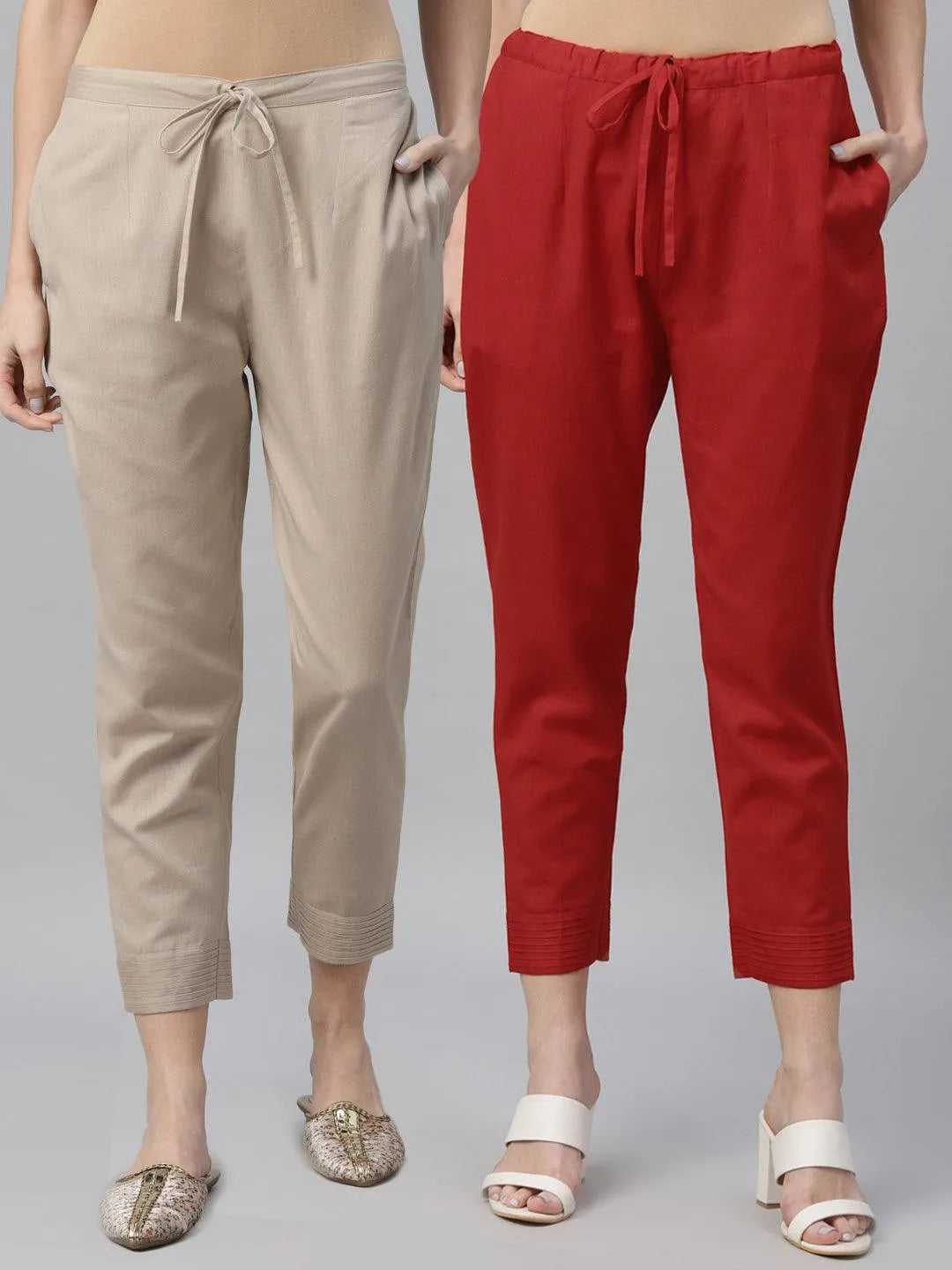 Pack of 2 Solid Cotton Trousers - Jashvi