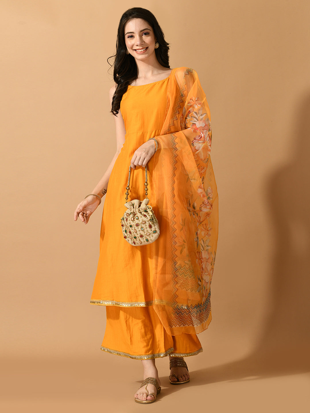 Women's Yellow Solid Party Kurta Sets - Myshka