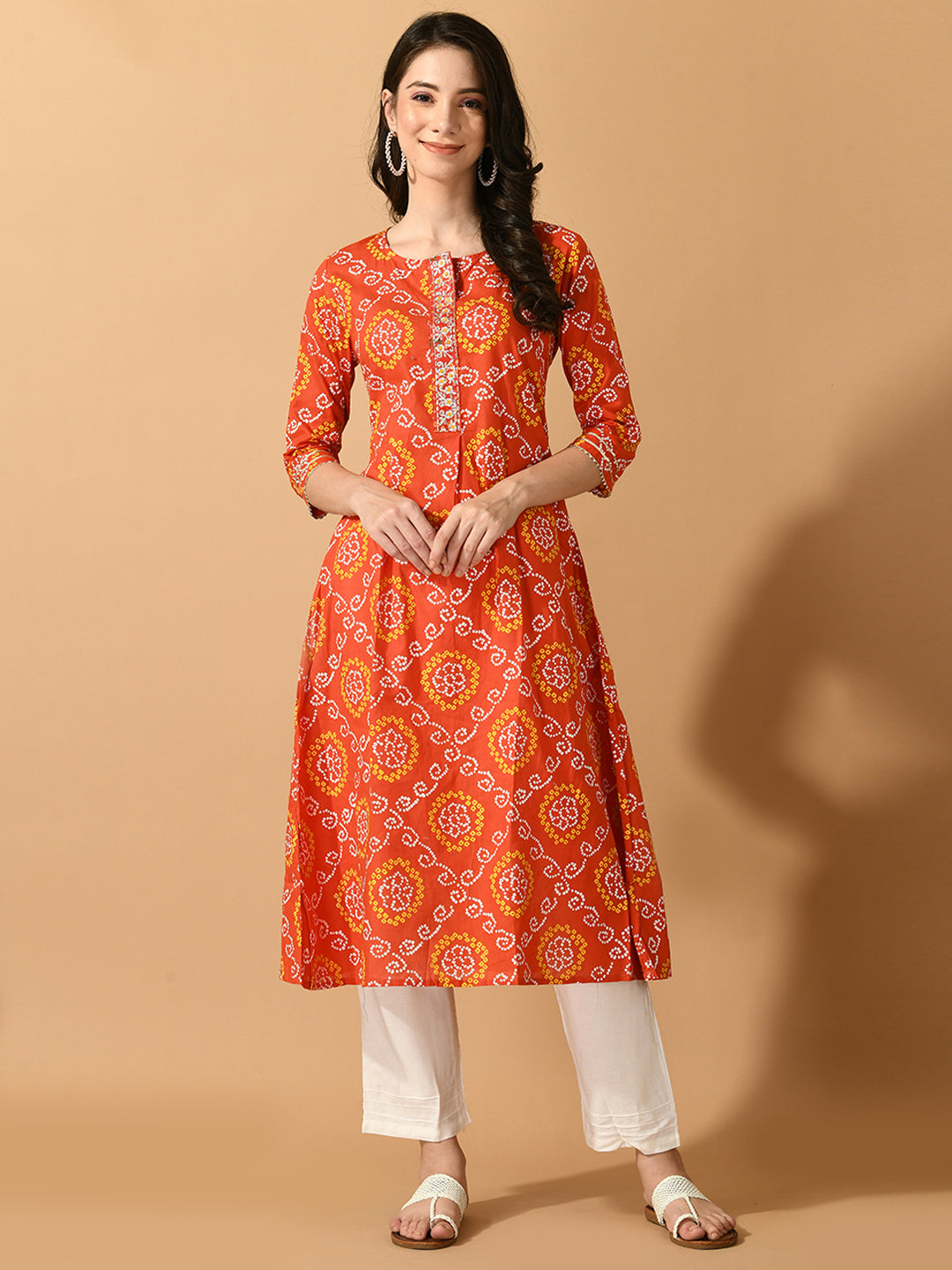 Women's Multi Flared Printed Festive Kurta  - Myshka