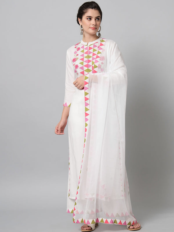 Women's Pink Triangle And Flower Printed Kurta Palazzo Set - Noz2Toz