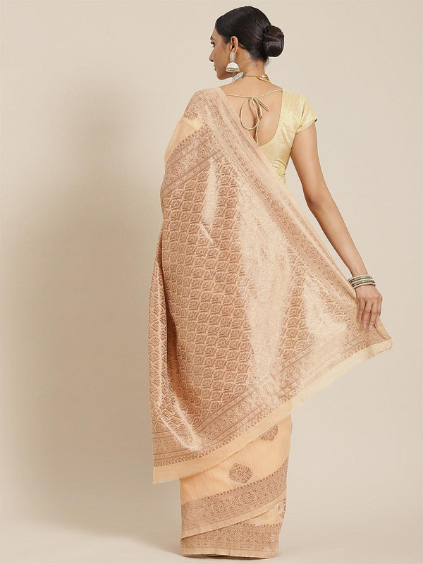 Women's Peach Elegant Cotton Woven Saree - Odette